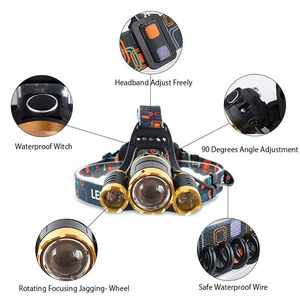 Hot bán 3 * T6 LED <span class=keywords><strong>5000</strong></span> Lumen USB có thể sạc lại không thấm nước IPX5 Zoomable Led Đèn Pha đèn pha - Product Image 3