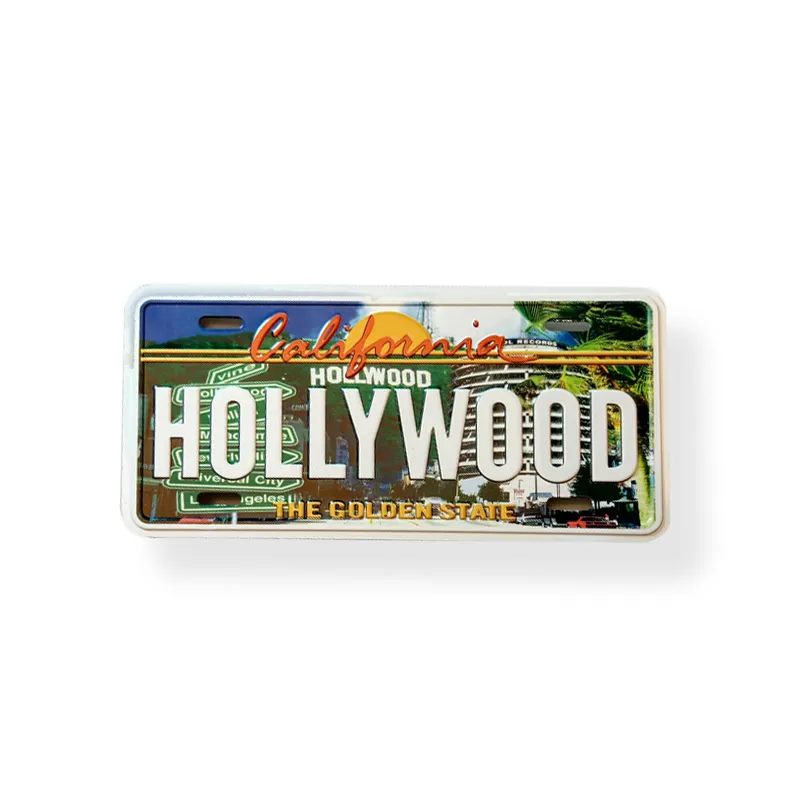 High quality metal sign printed embossed logo HOLLYWOOD of US aluminum tin sign plate plaque with magnet for all decoration