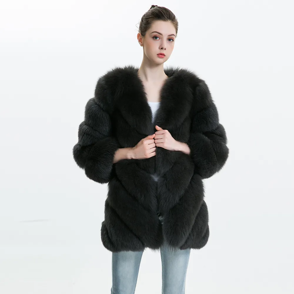 Abrigo de piel hecho a medida de piel de zorro Real de invierno para mujer a la moda para mujer