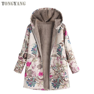 TONGYANG <span class=keywords><strong>cappotti</strong></span> con cappuccio giacca invernale cappotto da donna caldo stampa floreale tasche con cappuccio Vintage <span class=keywords><strong>Oversize</strong></span> <span class=keywords><strong>cappotti</strong></span> - Product Image 1