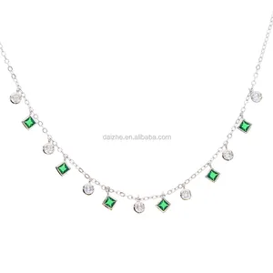 new arrival luxury green white crystal cz drop square charm Necklace for Women lady choker necklace 33+7cm Wedding Jewelry