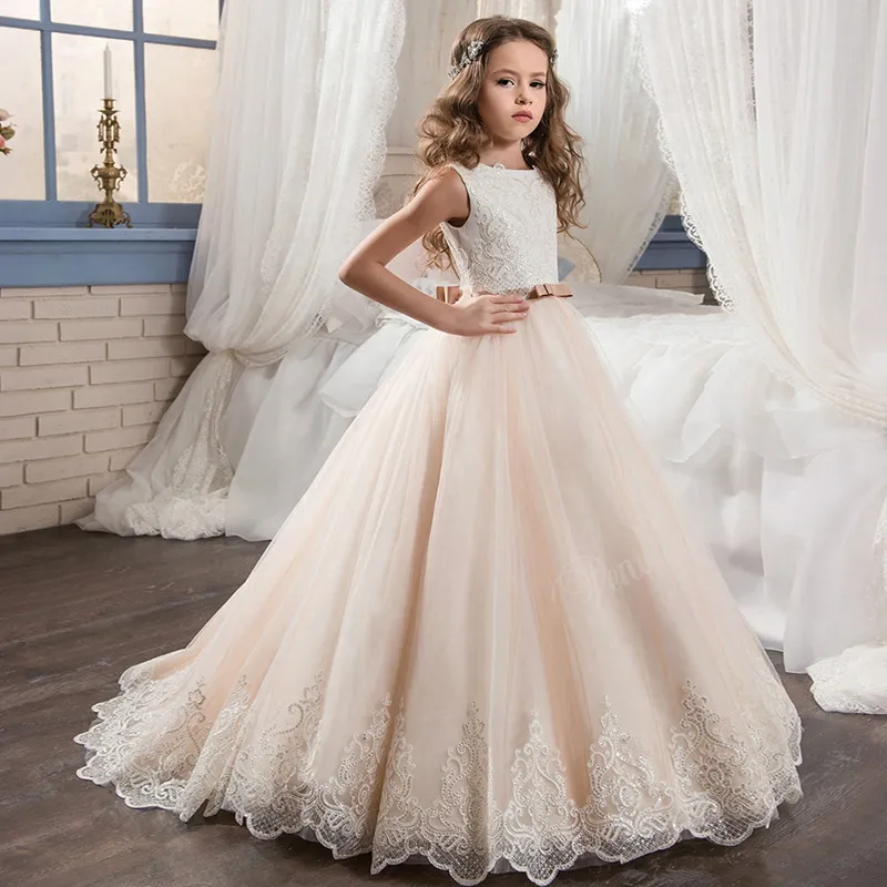 Boutique Wholesale Kids Flower Girl Wedding Dresses Prom Girls 2-13Y Lace Gowns For Kids Girls Dress Bridesmaid Dress Ball Gowns