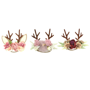 الوردي روز مطاطا الطفل أكاليل من الزهور مع آذان الغزلان و deerhorn للطفل عيد ميلاد - Product Image 2