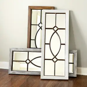 Rustic wooden Large full length antique rectangle window framed wall standing garden mirrors decoration