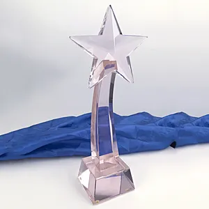 Eer Van Kristal Nieuwe Costomerized Business Wedding Gift Wholesale Awards Topkwaliteit Gouden Ster Lasergravure Crystal Trofee Award