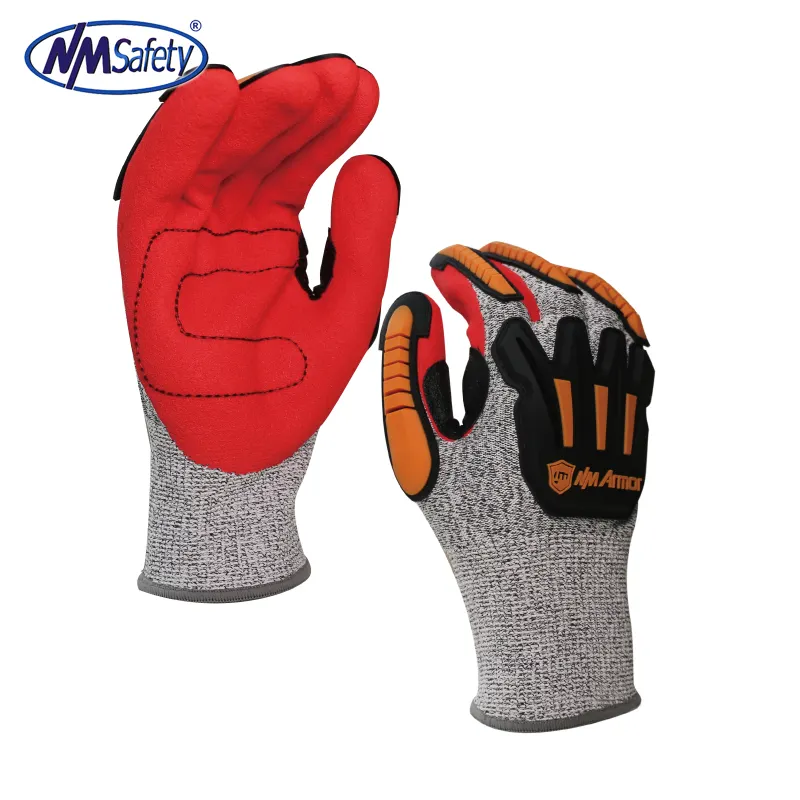 NMSAFETY en nylon de calibre 13 et blanc fibre de verre et UHMWPE enduit nitrile sandy , anti Coupures 5 gants