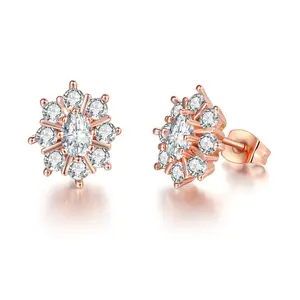 Wholesale Women Fashion Jewelry Multicolor Flower Design AAA Cubic Zirconia 18k Rose Gold Plated Stud Earrings E020 E019 E366