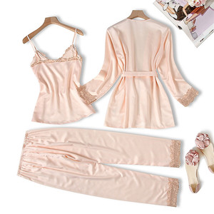 Womens Satin Three Piece <strong>Sexy</strong> Lace Pajamas <strong>Set</strong> Long Sleeve Nighties Evening Loungewear Pyjamas Women Sleepwear 3pcs <strong>PJ</strong> <strong>Set</strong> - Product Image 6