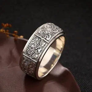 Кольцо из серебра 925 пробы для мужчин и женщин, вращающееся в ретро стиле, буддизм, Восемь благоприятных ювелирных изделий из тайского серебра