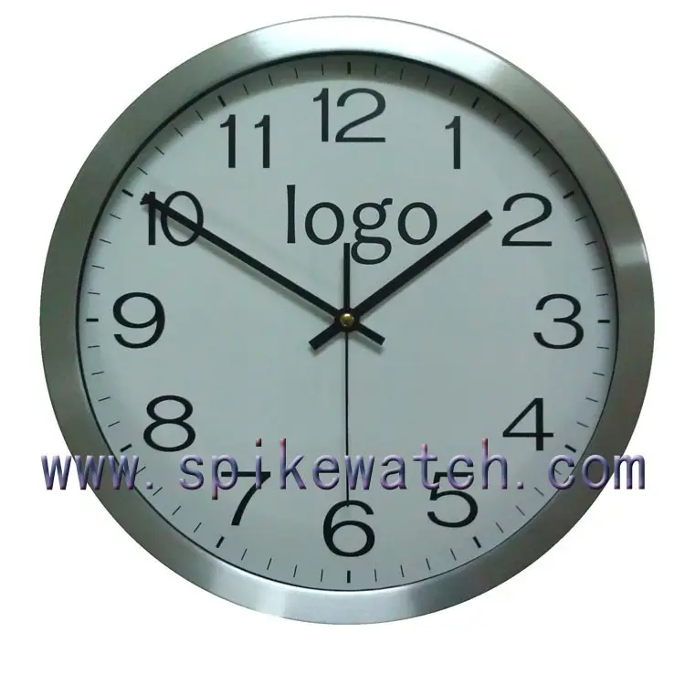 Relógios de parede de material de alumínio a granel com indicador do relógio do logotipo da empresa