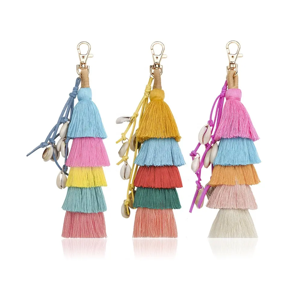 Meetee Rumbai-13 Fashion Colorful Bohemia Shell Dekoratif Tas Bagian Tenun Jumbai Gantungan Kunci