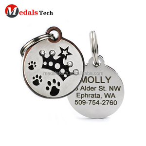 Pet type argent en métal de forme ronde en acier inoxydable chien id gravé tag - Product Image 4