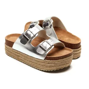 Sandalias de tacón alto con plataforma para mujer, zapatos informales de alpargata con suela gruesa de yute de corcho, sin cordones, para playa, verano, novedad