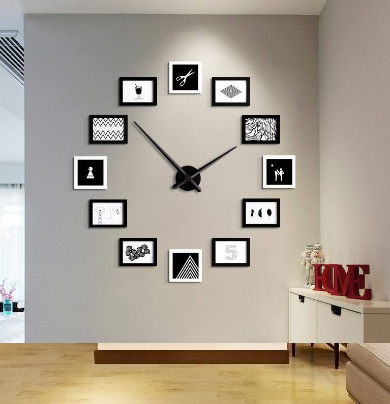 Groothandel houten fotolijst decoratieve grote 3D wandklok diy