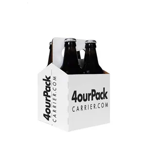 Beverage takeaway packaging box Die-cut handle durable buckle bottom corrugated wine boxes 4 bottles Beer takeaway carrier box