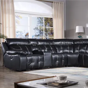 Oturma odası mobilya grubu kesit güç Recliner kanepe bardak tutucu ile siyah deri kanepe