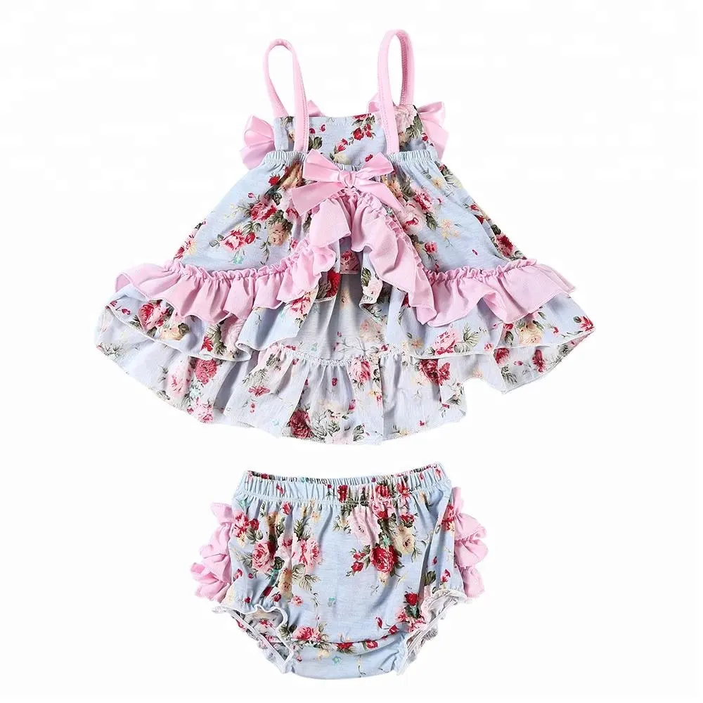 Conjunto de roupa infantil de balanço e babado, roupa infantil para meninas