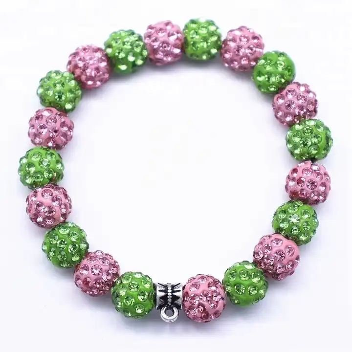 Wholesale Cheap Bulk Pink Green Full Crystal Ball Beaded Elastic line  Bracelets For Women or Girls