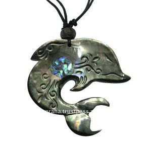 Funky Generation Unisex collar con colgante de cuentas naturales talla de concha de mar deslumbrante diamante perla estilo religioso en forma de bola - Product Image 1