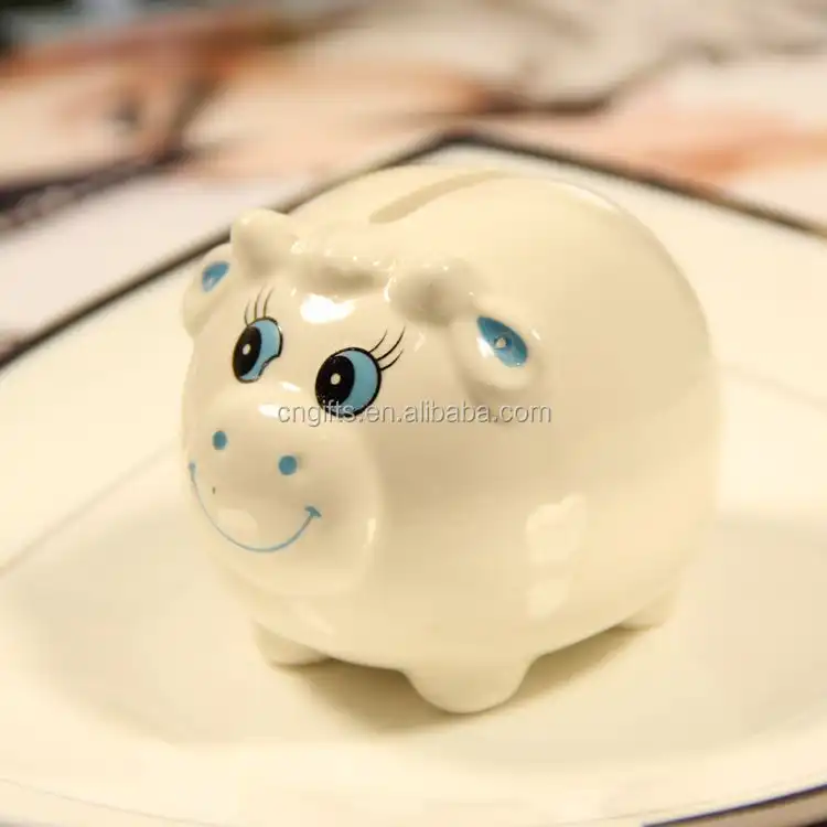 YWbeyond New Ceramic blue cow Bank Coin Box Ceramic cow Bank in Gift Box baby boy baptism birthday party door gifts for guest