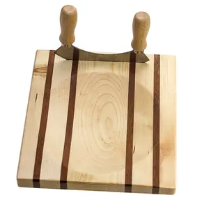 Wooden handle cutting knife and cutting board set