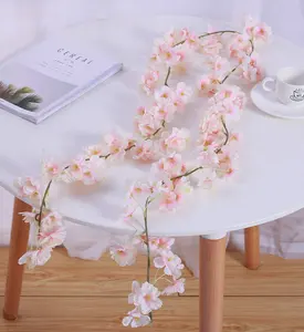 Guirnalda decorativa de flores para colgar en la pared, flor de cerezo rosa claro, sakuras