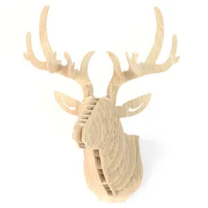 DIY Wooden Animal Deer Head Wall Hanging Creative Wood Home Wall Decor MDF Crafts Art 3D Wall Decoration