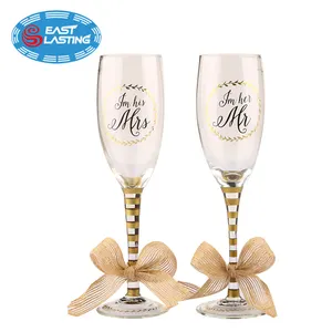 Wedding Favor Mr And Mrs Personalized Gold Champagne Glass Glassware Set