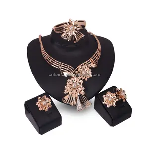 Flower Hollow Bridal Gold Color Jewelry Sets For Women Fashion Nigerian Wedding Necklace Crystal Luxury Turkish Accessories