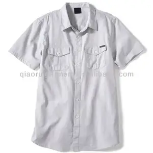 Camisa masculina cinza claro com bolso duplo, camisa para trabalho