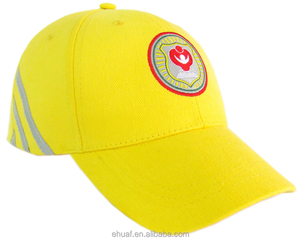 Parche con emblema bordado personalizado de algodón de 6 paneles, rayas reflectantes, gorra y sombrero amarillos seguros - Product Image 1