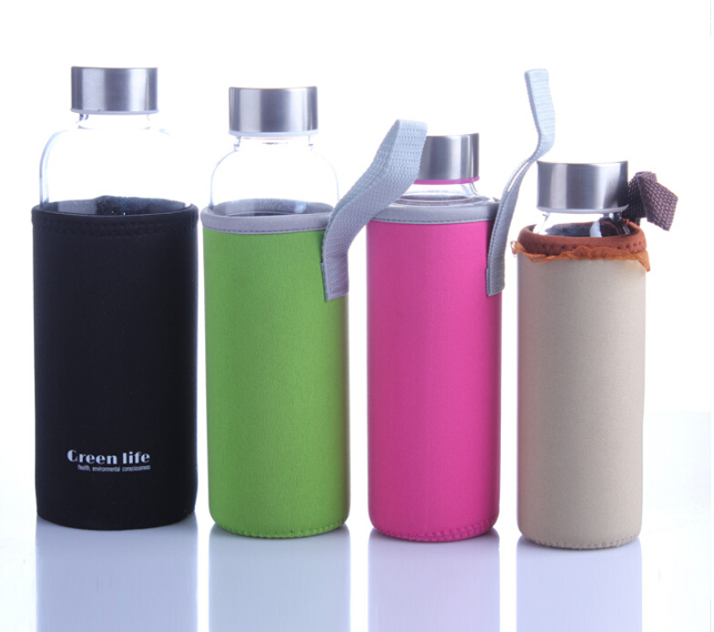 18oz Leak-Proof Glass Bottles Juicing Containers Water Beverage Bottles With Nylon Sleeve