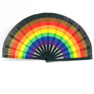 Love is Love Rainbow Large Folding Hand Rave Fan for Women/Men, Chinese/Japanese Bamboo and Oxford Cloth Folding Hand Fan