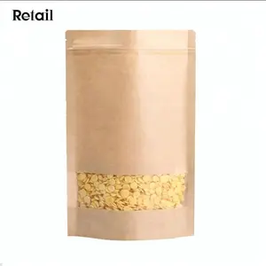 17x24+4CM Reclosable Zipper Craft Paper Food Packaging Bags, Stand Up Pouch With Clear Rectangle Window In Retail>