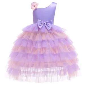 Оптовая продажа, необычное детское платье принцессы без рукавов с цветами для девочек, свадебное платье-пачка с бантом