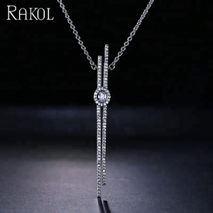 RAKOL NP2016 Fashion Zircon Statement <strong>Long</strong> <strong>Pendant</strong> <strong>Necklace</strong> with Gold Plated Figaro Chain Customizable Size for Party - Product Image 1