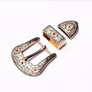 Wholesale 3 Pieces silver Western Belt Buckle Set with engraved design Men crystal belt buckles