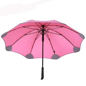 Semi-automatic extra large windproof long handle lotus leaf umbrella