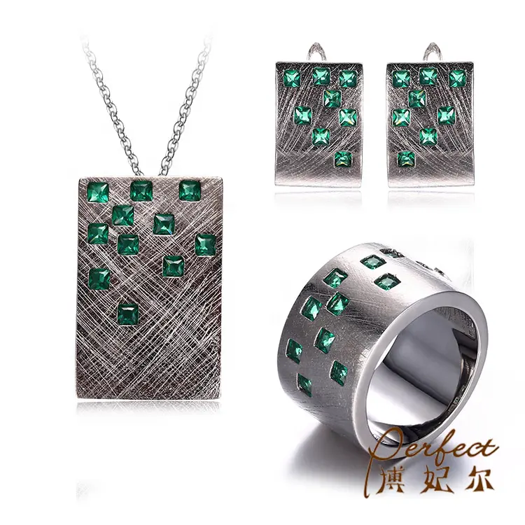 Set Perhiasan Anting Kalung Liontin Kristal Berlian Imitasi Persegi Panjang Desain Perak Sterling 925