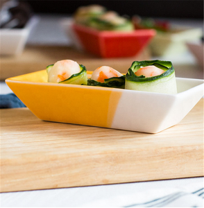 Schlussverkauf Haus rechteckige Form günstig Großhandel Vorspeisen sushi servieren 5 Zoll kleiner Porzellan-Teller