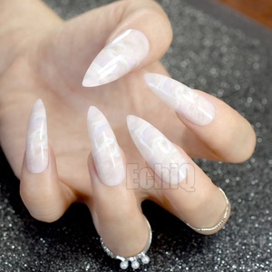 <span class=keywords><strong>Uñas</strong></span> de Gel Plástico, <span class=keywords><strong>Uñas</strong></span> Postizas Superlargas con Diseño de Nubes <span class=keywords><strong>Blancas</strong></span>, Puntas Puntiagudas, Color Claro, Cobertura Completa, 24 Piezas con Pegamento y Adhesivo - Product Image 6