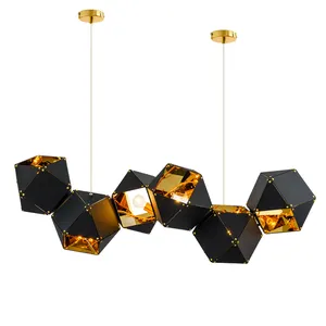 Современная многоугольная Подвесная лампа из нержавеющей стали черного и золотого цвета с 6 лампами
