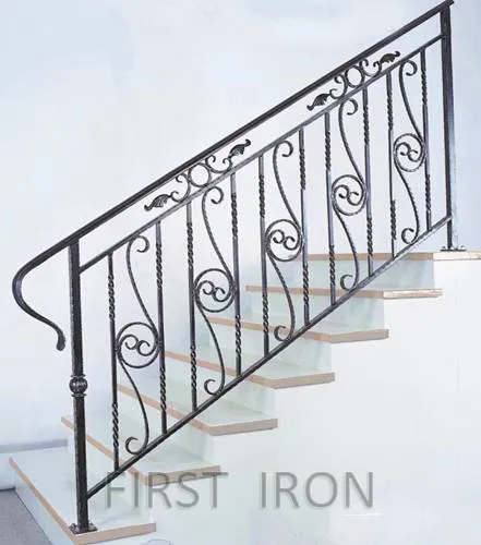 Indoor elegant forged iron stair railings design, galvanized low carbon steel handrail