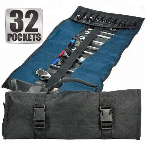 Conjunto de sacos de ferramenta resistente, logotipo personalizado, sacos de ferramenta de rolamento com 32 bolsos