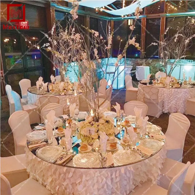 round mirrored tempered glass table top for banquet table