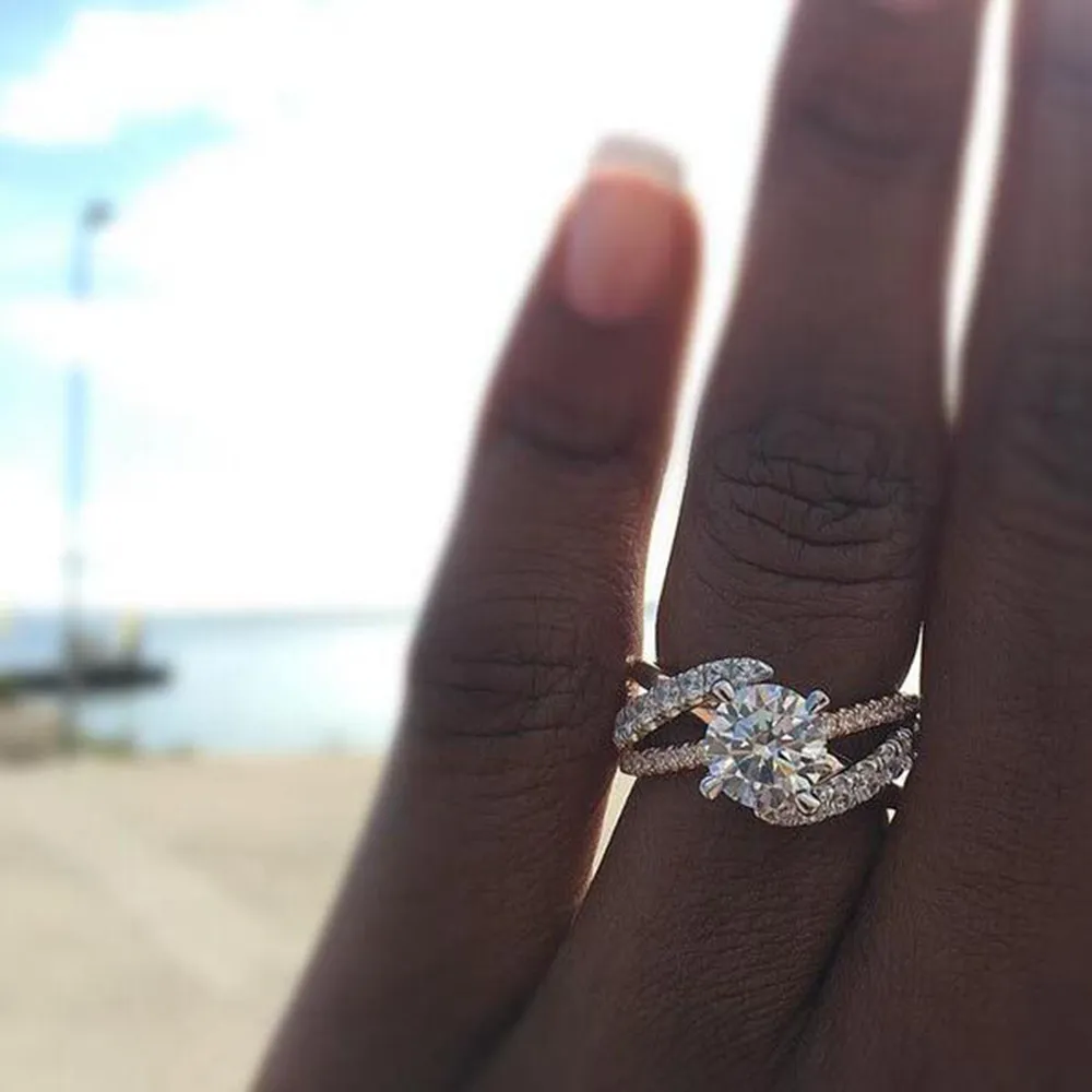 R073 huilin anéis africanos 18k, branco, banhado a ouro, diamante, anéis de noivado, cristal prateado, anéis de casamento para mulheres