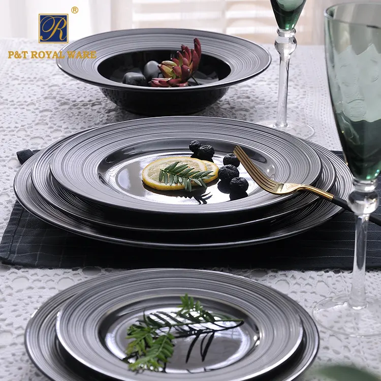 Hotel Black Color Plates Good Quality Porcelain Matt Black Dinnerware Hot Sale UAE Tableware Restaurant Crokery Plates