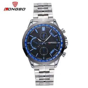 LONGBO 80235 普通风格手表男士运动中国供应商夜光计时腕表黑色表盘不锈钢男士腕表