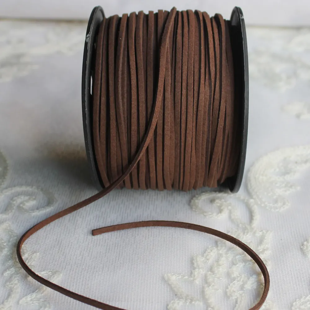 Оптовая продажа, коричневый веревочный шнур 3 мм 100 ярдов из плоской замши, корейский бархат, кожаный шнур, веревка, нить для браслета «сделай сам», ожерелье, Ювелирная фурнитура