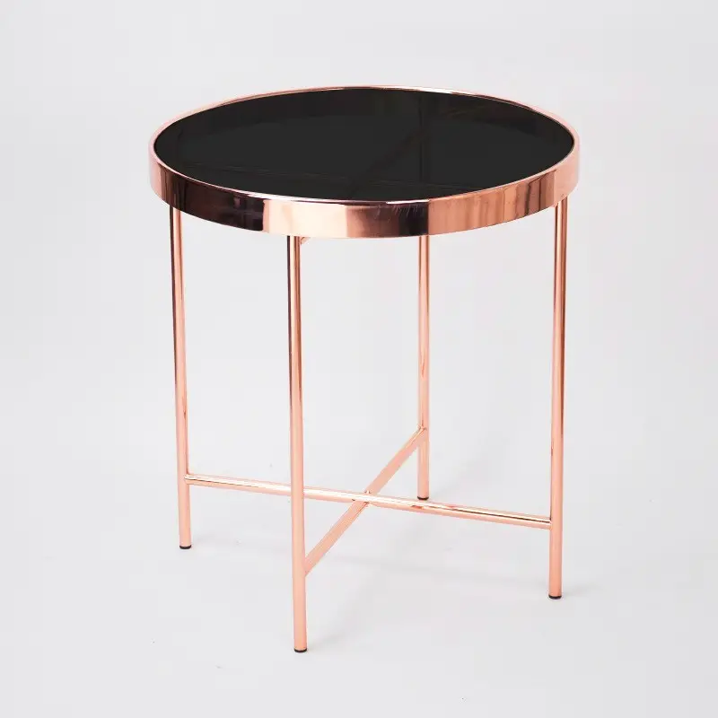 Современный круглый стеклянный журнальный столик в оправе из розового золота